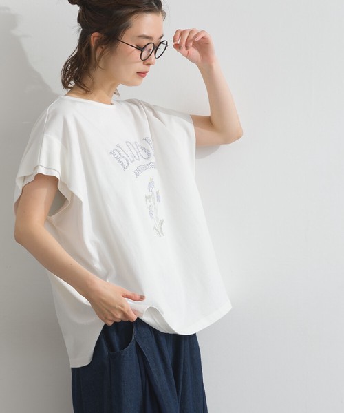 16SOE天竺 BROOM 花刺繍 ボクシーシルエット Tシャツ【2026春夏新作】
