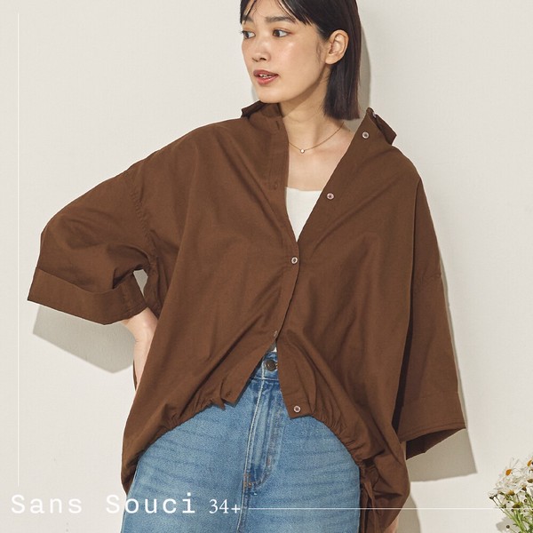 綿麻製品洗い裾ドロストブラウス