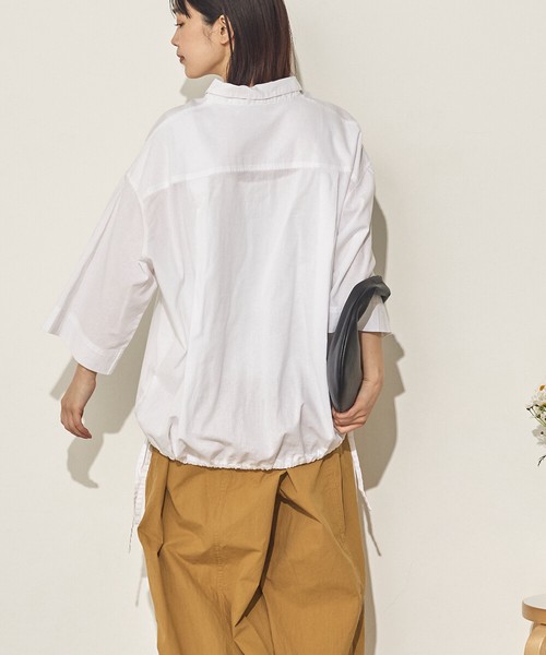 綿麻製品洗い裾ドロストブラウス