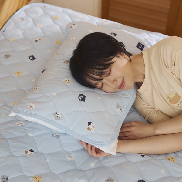 ふくふくにゃんこ 接触冷感ひんやりコットンピローパッド 　猫/CAT/熱中症対策/猛暑/安眠/枕カバー
