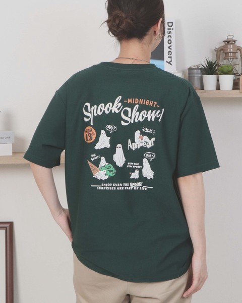 【涼感】梨地発泡プリントTシャツ　オバケ柄【2026夏物】