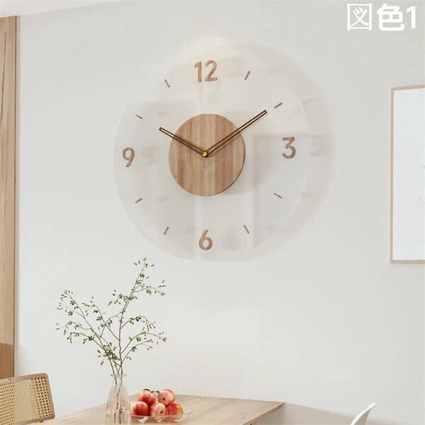 実木壁掛け時計 静音 北欧スタイル シンプル リビング時計 室内装飾 家庭用 ウッドクロック