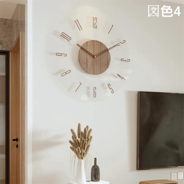 実木壁掛け時計 静音 北欧スタイル シンプル リビング時計 室内装飾 家庭用 ウッドクロック