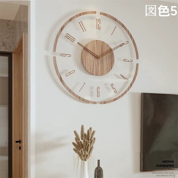 実木壁掛け時計 静音 北欧スタイル シンプル リビング時計 室内装飾 家庭用 ウッドクロック