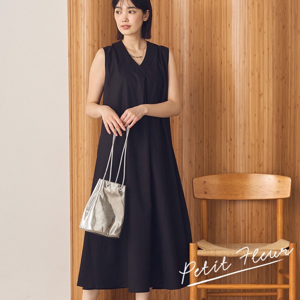 【Petit Fleur】麻混Vネックノースリーブワンピース