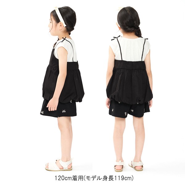バルーンチュニックTシャツ  R46806  ノースリーブ 肩にリボン 後ろ衿ぐりゴム仕様 着脱スムーズ 重ね着風