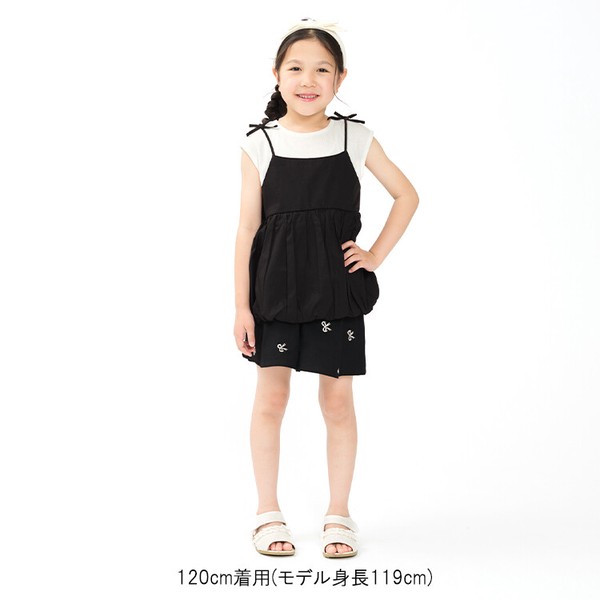 バルーンチュニックTシャツ  R46806  ノースリーブ 肩にリボン 後ろ衿ぐりゴム仕様 着脱スムーズ 重ね着風