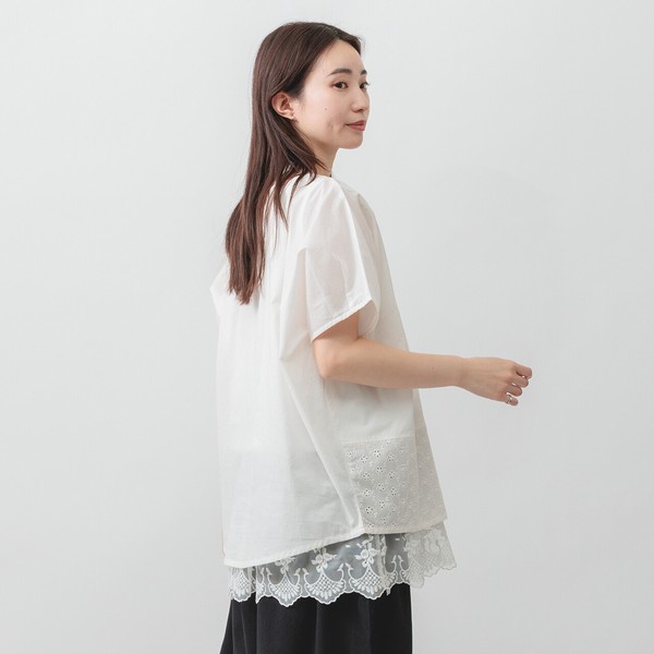 【2026SS新作】1枚で華やぐ◎ゆったりシルエット刺繍切替ブラウス