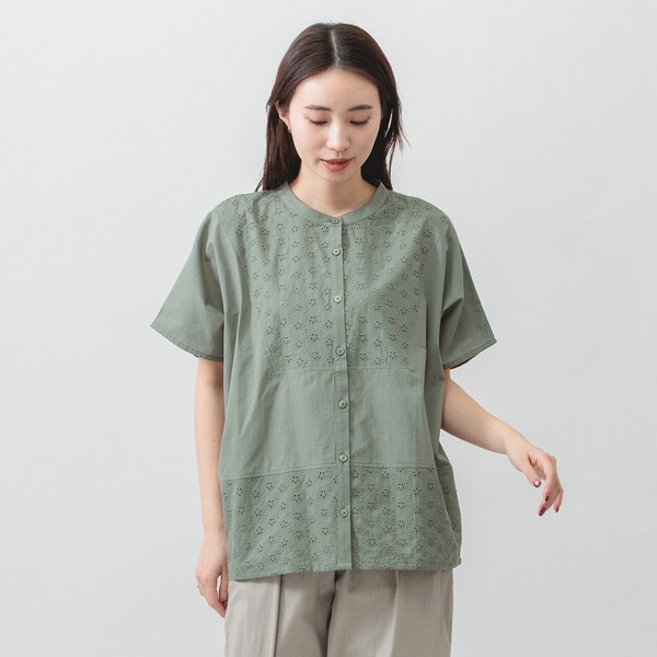 【2026SS新作】1枚で華やぐ◎ゆったりシルエット刺繍切替ブラウス