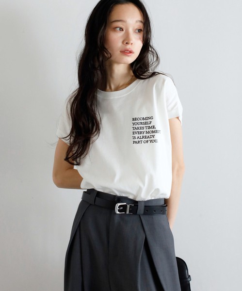【汗染み防止】レタリング刺繍フレンチスリーブTシャツ