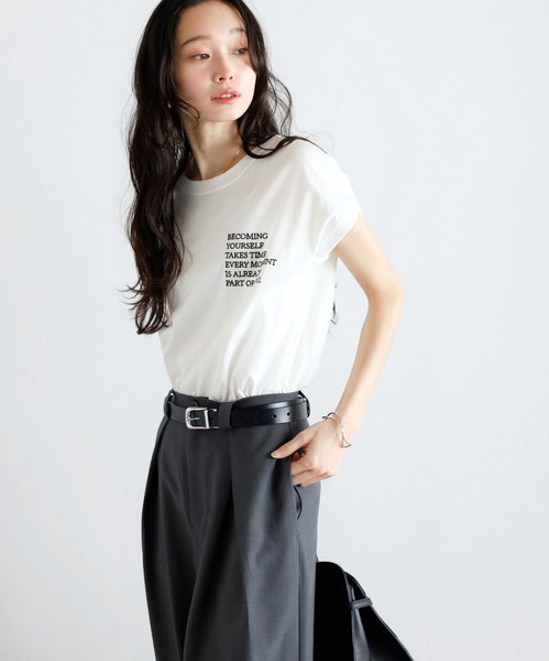 【汗染み防止】レタリング刺繍フレンチスリーブTシャツ