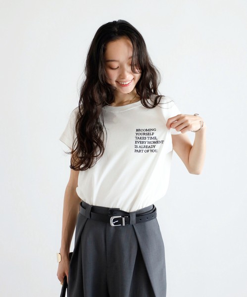 【汗染み防止】レタリング刺繍フレンチスリーブTシャツ