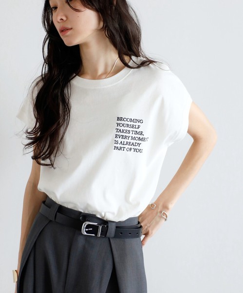 【汗染み防止】レタリング刺繍フレンチスリーブTシャツ