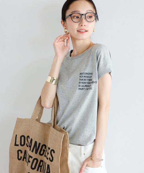 【汗染み防止】レタリング刺繍フレンチスリーブTシャツ