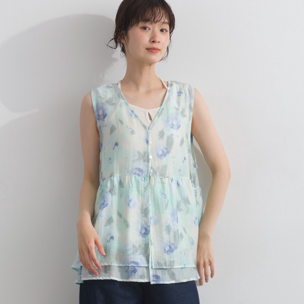花柄シア ノースリブラウス　【2026春夏新作】