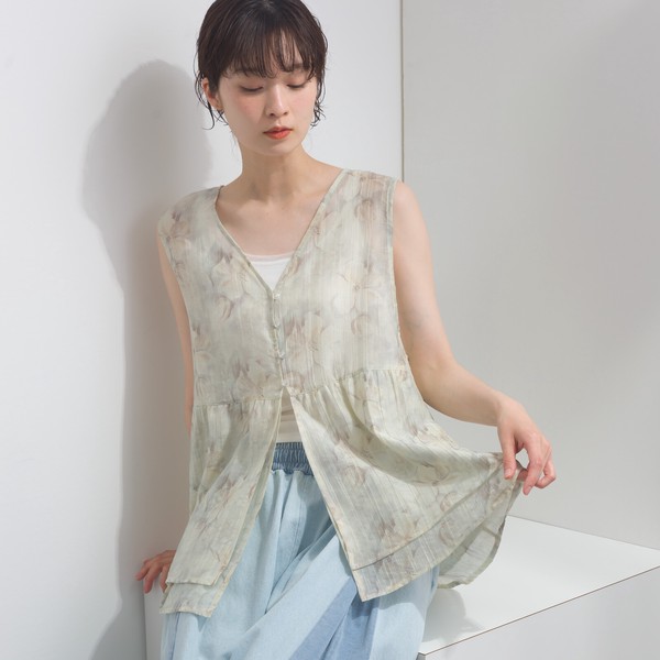 花柄シア ノースリブラウス　【2026春夏新作】