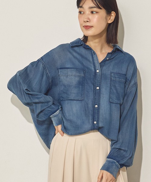 【再入荷】シアーデニム袖リブシャツ