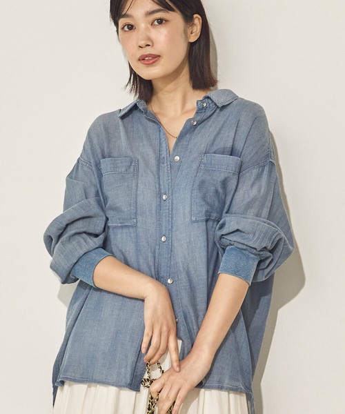 【再入荷】シアーデニム袖リブシャツ