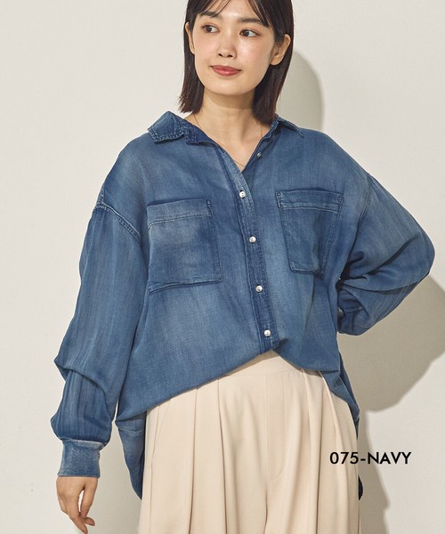 【再入荷】シアーデニム袖リブシャツ