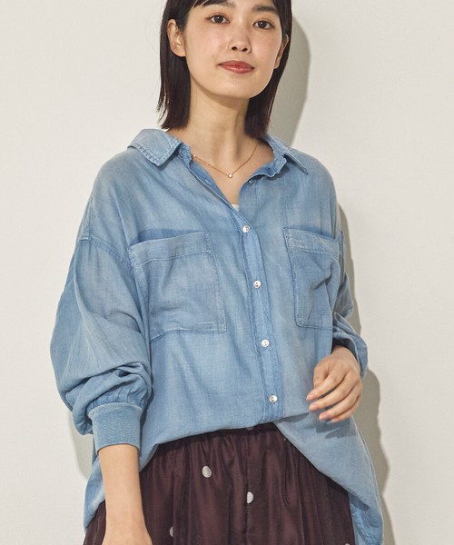 【再入荷】シアーデニム袖リブシャツ