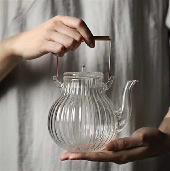 菊柄 耐熱ガラス急須 茶道道具 ティーポット インテリア茶器