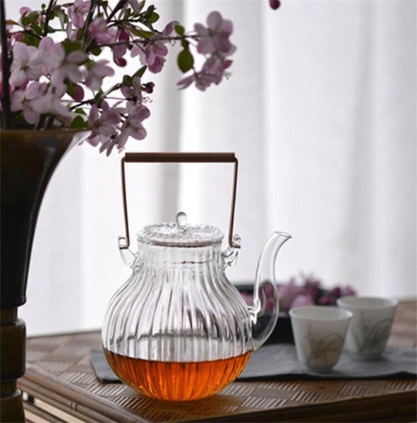 菊柄 耐熱ガラス急須 茶道道具 ティーポット インテリア茶器