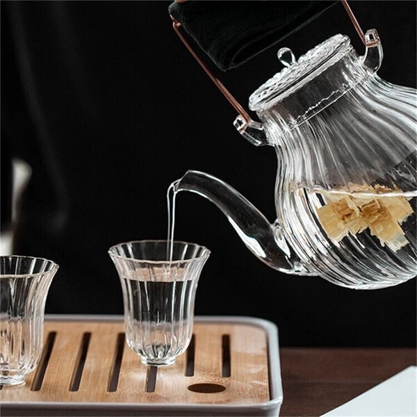 菊柄 耐熱ガラス急須 茶道道具 ティーポット インテリア茶器