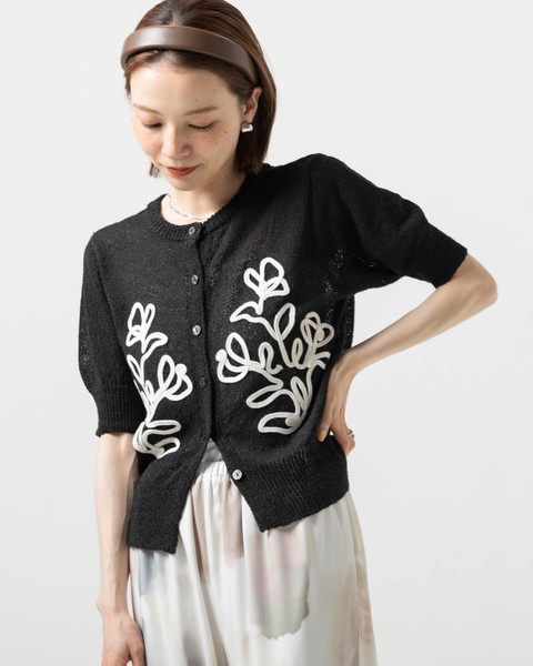 花柄テープ刺繍半袖カーディガン【2026年 春夏】●7/1日追加入荷あり