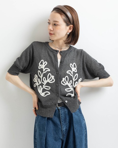 花柄テープ刺繍半袖カーディガン【2026年 春夏】●7/1日追加入荷あり