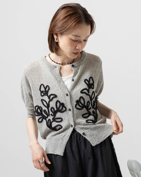 花柄テープ刺繍半袖カーディガン【2026年 春夏】●7/1日追加入荷あり