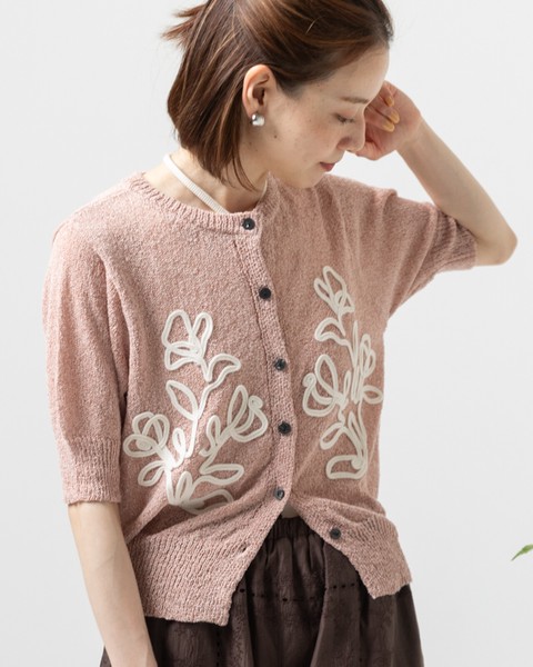 花柄テープ刺繍半袖カーディガン【2026年 春夏】●7/1日追加入荷あり