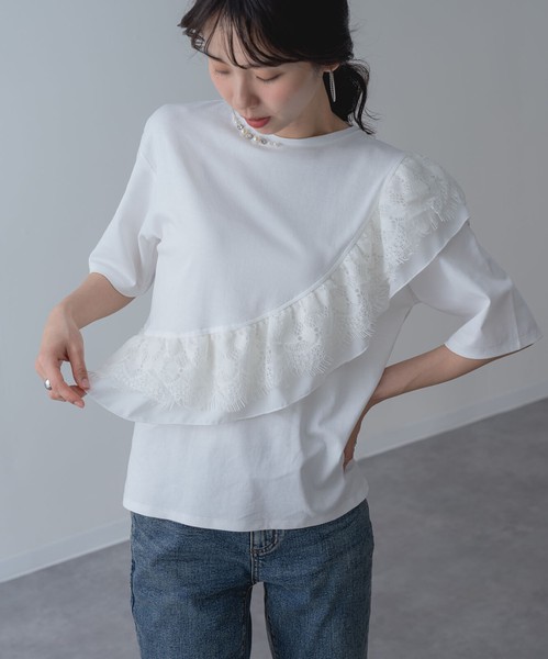 2026SS新作【ANNALUNA】ラッフルデザイン5分袖プルオーバー / セミシルケット Tシャツ