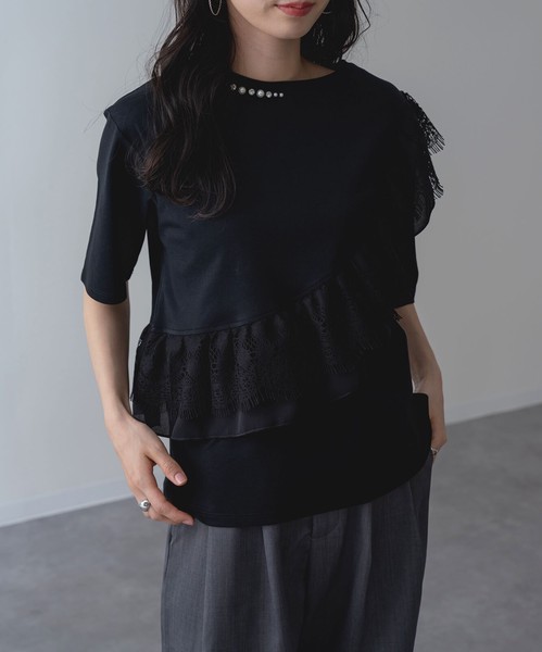 2026SS新作【ANNALUNA】ラッフルデザイン5分袖プルオーバー / セミシルケット Tシャツ