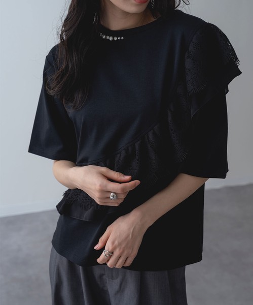 2026SS新作【ANNALUNA】ラッフルデザイン5分袖プルオーバー / セミシルケット Tシャツ