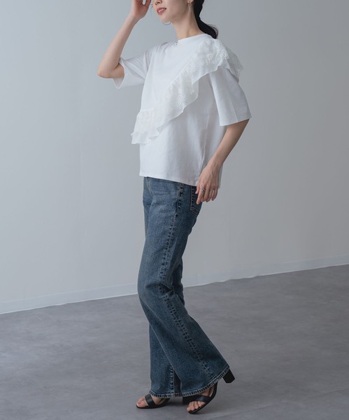 2026SS新作【ANNALUNA】ラッフルデザイン5分袖プルオーバー / セミシルケット Tシャツ