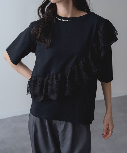 2026SS新作【ANNALUNA】ラッフルデザイン5分袖プルオーバー / セミシルケット Tシャツ