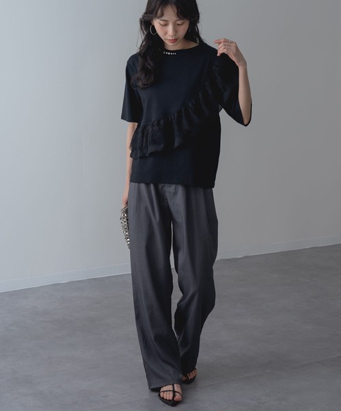 2026SS新作【ANNALUNA】ラッフルデザイン5分袖プルオーバー / セミシルケット Tシャツ
