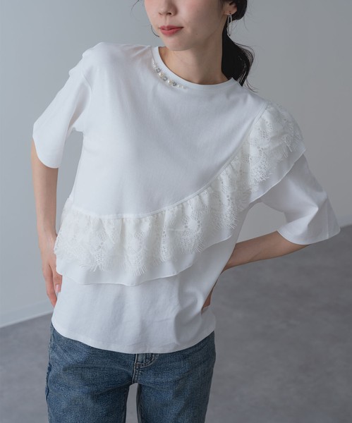 2026SS新作【ANNALUNA】ラッフルデザイン5分袖プルオーバー / セミシルケット Tシャツ