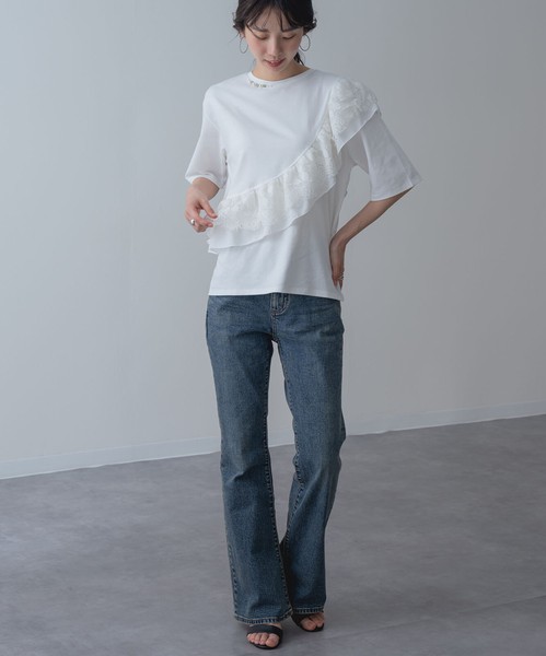 2026SS新作【ANNALUNA】ラッフルデザイン5分袖プルオーバー / セミシルケット Tシャツ