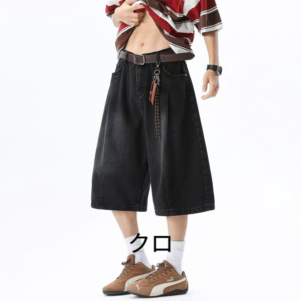 PX0663 2026夏新作 アメリカン ヴィンテージ ウォッシュド 半ゴムウエスト タック デニム 七分丈 メンズ