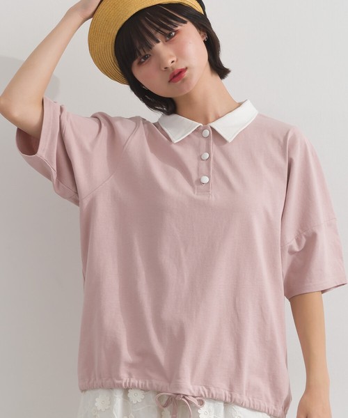 [SD限定] 16SOE天竺 バイカラー ポロ衿 くるみボタン 裾リボン Tシャツ【2026春夏新作】