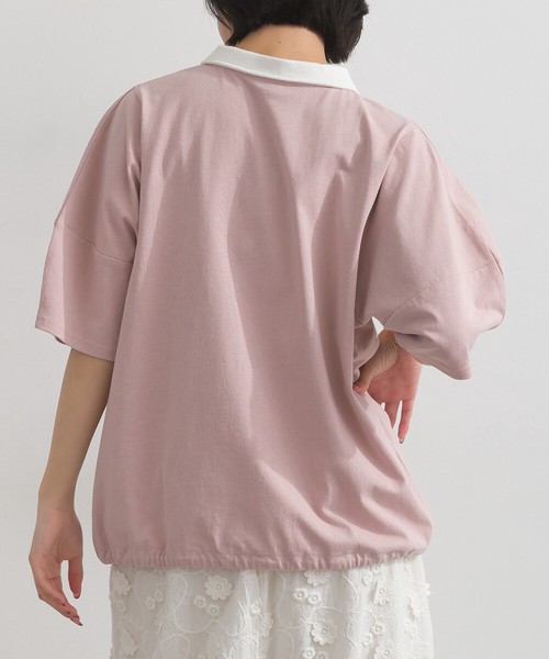 [SD限定] 16SOE天竺 バイカラー ポロ衿 くるみボタン 裾リボン Tシャツ【2026春夏新作】