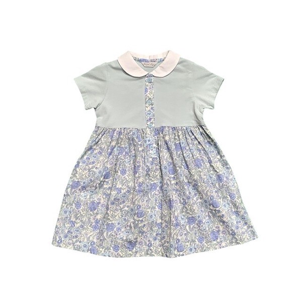 【日本製 子供服】白襟花柄切り替えワンピース 　 ［100〜140cm］