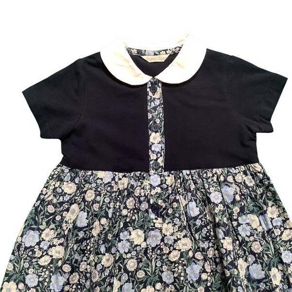 【日本製 子供服】白襟花柄切り替えワンピース 　 ［100〜140cm］