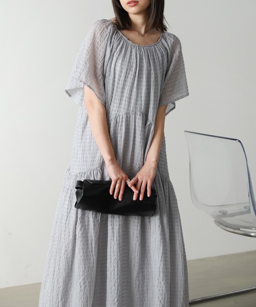【2026新作】再入荷：前後2WAYシアーラメティアードワンピース◇繊細なラメ感とふんわり軽やかな素材