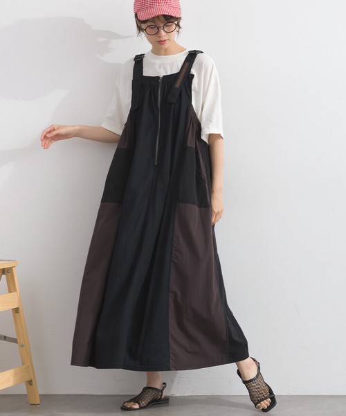 接触冷感 カノコ 異素材 リメイク風 サロペット ワンピース ジャンスカ【 2026春夏新作 】