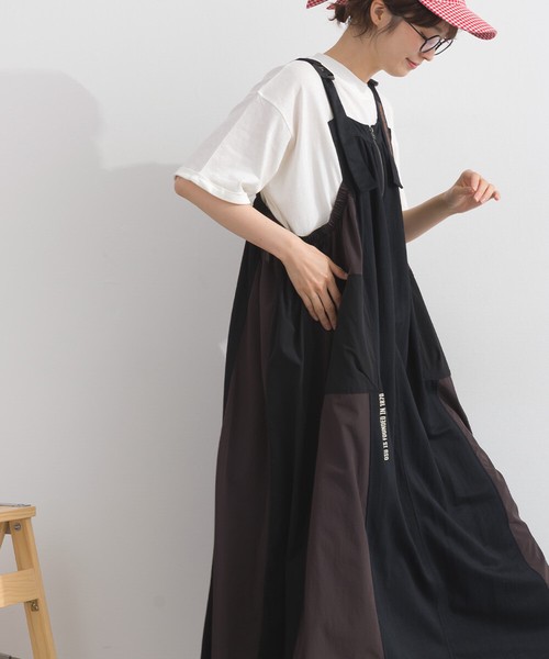 接触冷感 カノコ 異素材 リメイク風 サロペット ワンピース ジャンスカ【 2026春夏新作 】