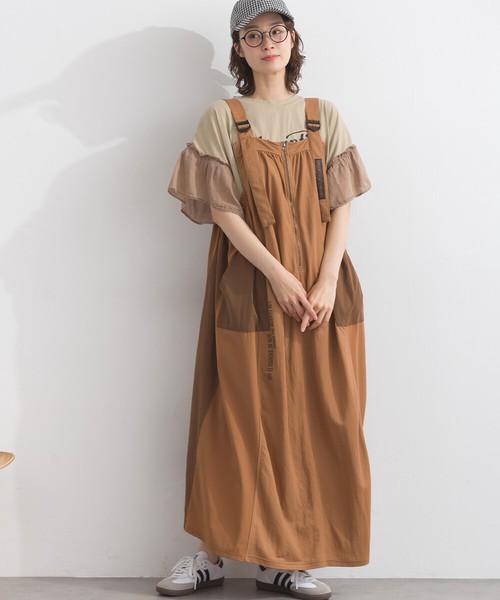 接触冷感 カノコ 異素材 リメイク風 サロペット ワンピース ジャンスカ【 2026春夏新作 】