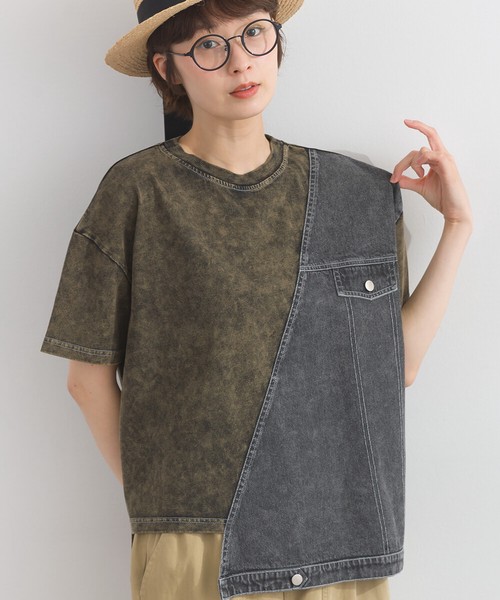 天竺*5.5OZデニム Gジャン風 異素材 切替 リメイク風 半袖 Tシャツ【2026春夏新作】