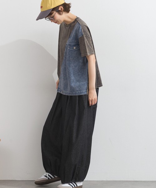 天竺*5.5OZデニム Gジャン風 異素材 切替 リメイク風 半袖 Tシャツ【2026春夏新作】